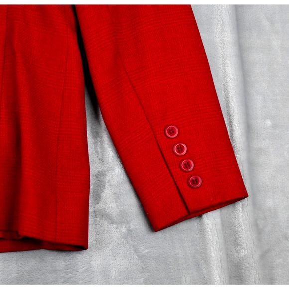 Talbots Blazer Women's 6 Red Plaid Linen Blend Jacket Pockets - Picture 7 of 10